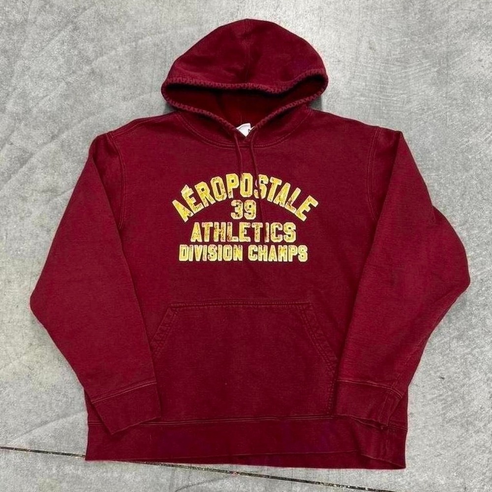 Mens Aeropostale Athletics Division Champions Burgundy Hoodie Sweatshirt XL